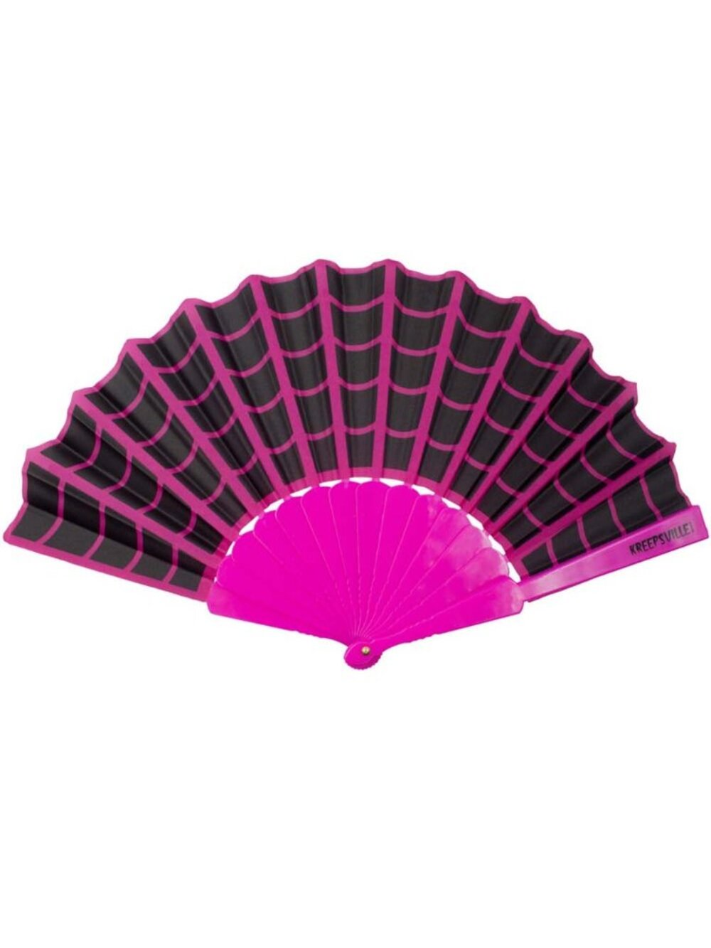 Spiderweb Hot Pink and Black Gothic Hand Fan 16" Wide NWT
